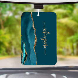 Personalized Signature Teal Blue Gold Agate カーエアーフレッシュナー