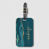 Personalized Signature Teal Blue Gold Agate ラゲッジタグ (正面縦)