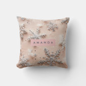 Personalized Silver Glitter Snowflake  クッション (正面)
