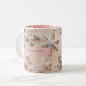 Personalized Silver Glitter Snowflake  ツートーンマグカップ (正面左)