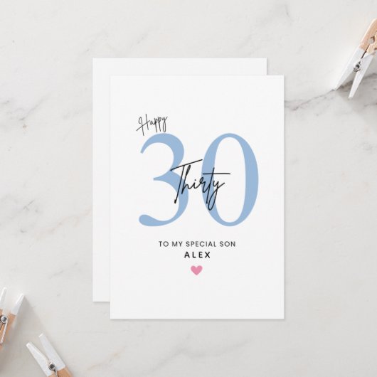 Personalized Simple 30th Birthday Card Son カード (正面/裏面インサイチュ)