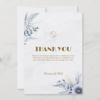 Personalized Simple Blue Flowers Wedding サンキューカード