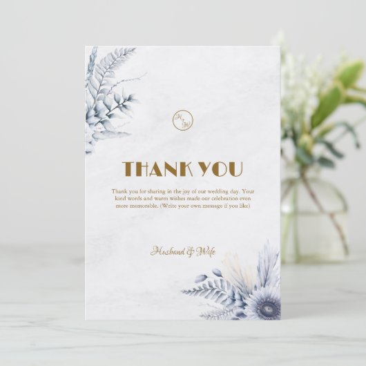 Personalized Simple Blue Flowers Wedding サンキューカード (スタンド正面)