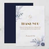 Personalized Simple Blue Flowers Wedding サンキューカード (正面/裏面)