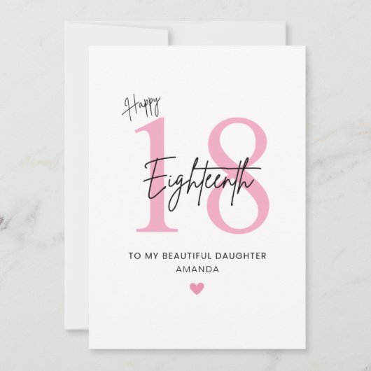Personalized Simple Daughter 18th Birthday Card カード (正面)