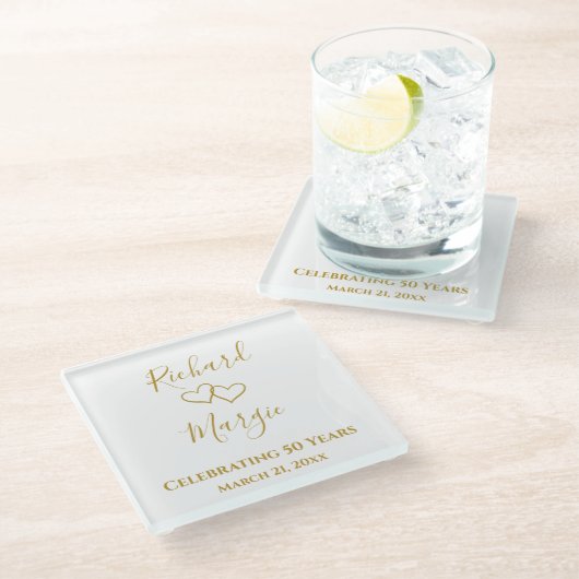 Personalized Simple Elegant 50th Anniversary Gift ガラスコースター (アングル)