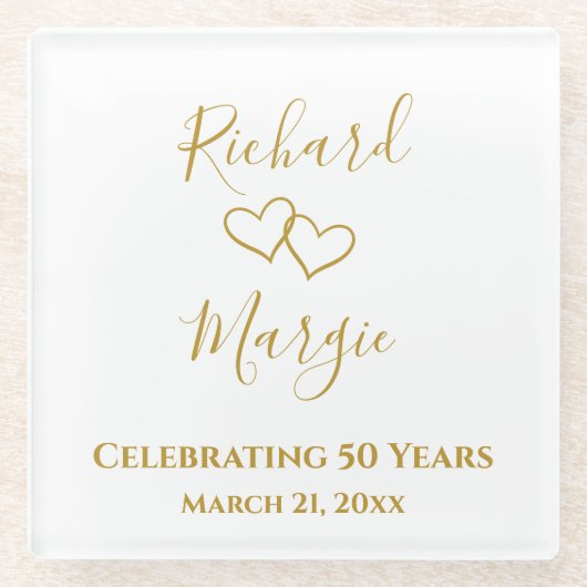 Personalized Simple Elegant 50th Anniversary Gift ガラスコースター (正面)