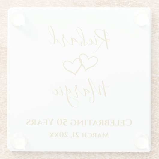 Personalized Simple Elegant 50th Anniversary Gift ガラスコースター (裏面)