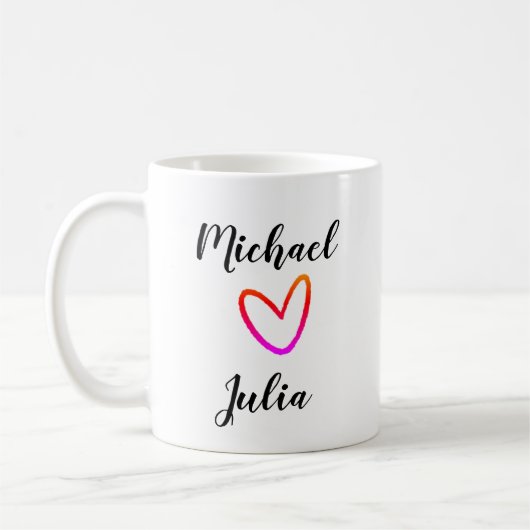 personalized simple minimal add your name red hear コーヒーマグカップ (左)
