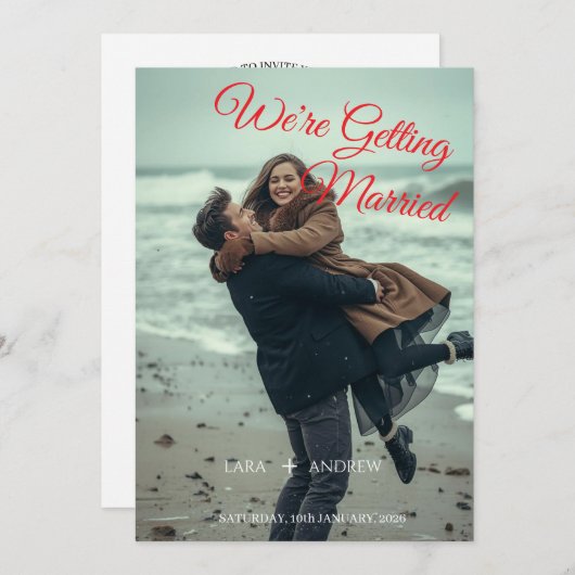 Personalized Simple Modern Wedding save the date 招待状 (正面/裏面)