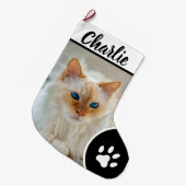 Personalized Simple Paw Pet Photo Monogram Name ラージクリスマスストッキング (正面 (吊り時))