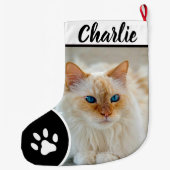 Personalized Simple Paw Pet Photo Monogram Name ラージクリスマスストッキング (裏面)
