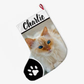 Personalized Simple Paw Pet Photo Monogram Name ラージクリスマスストッキング (裏面 (吊り時))