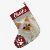 Personalized Simple Paw Pet Photo Monogram Name ラージクリスマスストッキング (裏面 (吊り時))