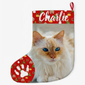 Personalized Simple Paw Pet Photo Monogram Name ラージクリスマスストッキング (裏面)