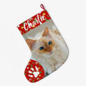 Personalized Simple Paw Pet Photo Monogram Name ラージクリスマスストッキング (裏面 (吊り時))
