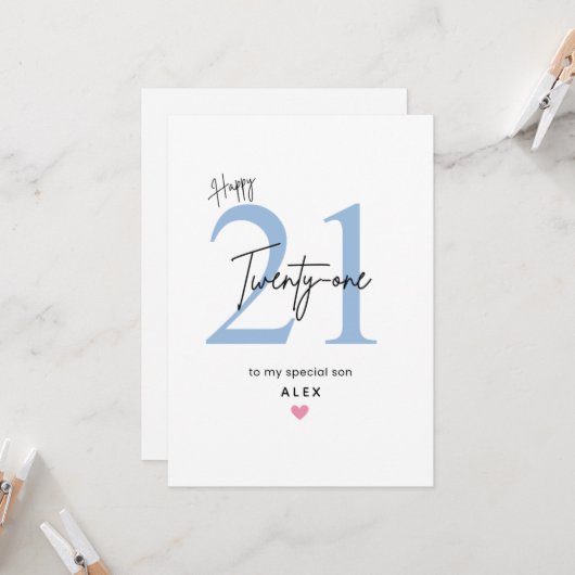Personalized Simple Son 21st Birthday Card カード (正面/裏面インサイチュ)