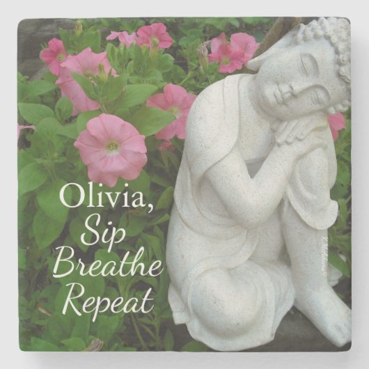 Personalized Sip Breathe Repeat Buddha Zen – Name ストーンコースター (正面)