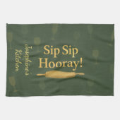 Personalized Sip Sip Hooray Wine Lover Tea Towel キッチンタオル (横)