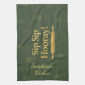 Personalized Sip Sip Hooray Wine Lover Tea Towel キッチンタオル (縦)