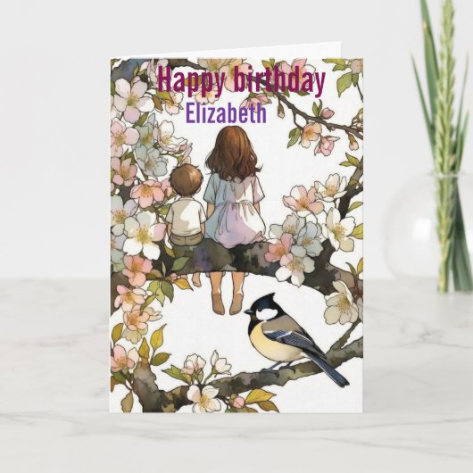 Personalized Sister Flowers Watercolor birthday カード (正面)