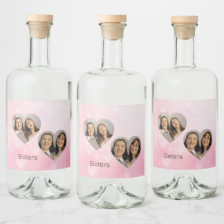 Personalized Sisters Heart-Shaped Photo Label リキュールボトルラベル