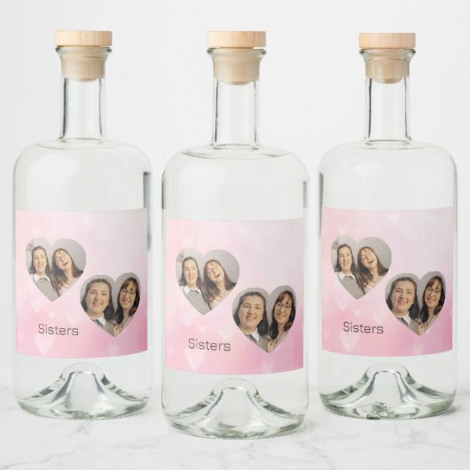 Personalized Sisters Heart-Shaped Photo Label リキュールボトルラベル (ボトル)