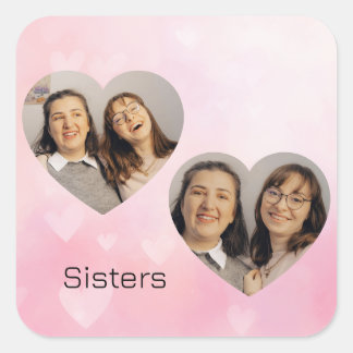 Personalized Sisters Heart-Shaped Photo Sticker スクエアシール