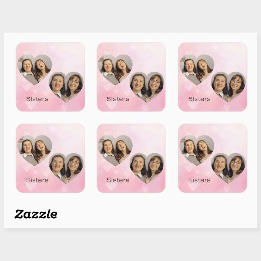 Personalized Sisters Heart-Shaped Photo Sticker スクエアシール (シート)