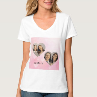 Personalized Sisters Heart-Shaped Photo T-Shirt Tシャツ