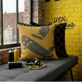 Personalized Skateboard Jump – Black And Gold クッション