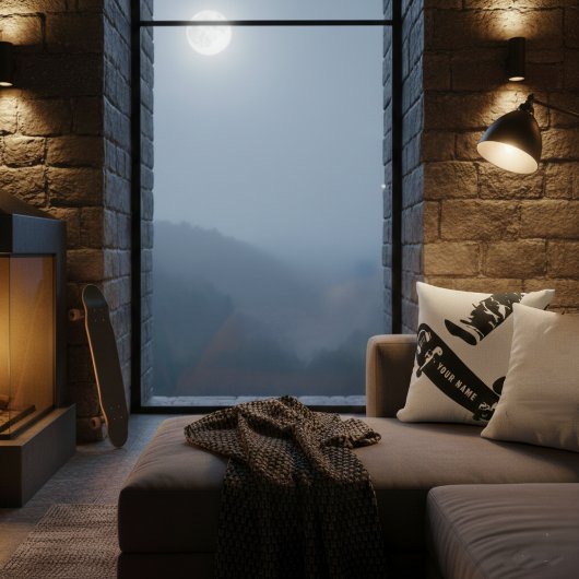 Personalized Skateboard Jump – Black And White クッション