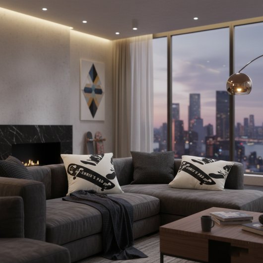 Personalized Skateboard Jump – Black And White クッション