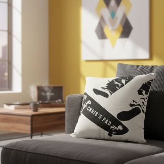 Personalized Skateboard Jump – Black And White クッション