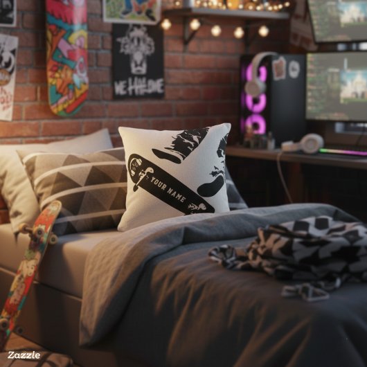 Personalized Skateboard Jump – Black And White クッション