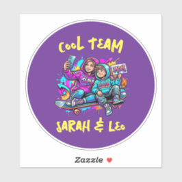 Personalized Skater Mom and Son Graffiti Art Round シール