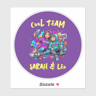 Personalized Skater Mom and Son Graffiti Art Round シール