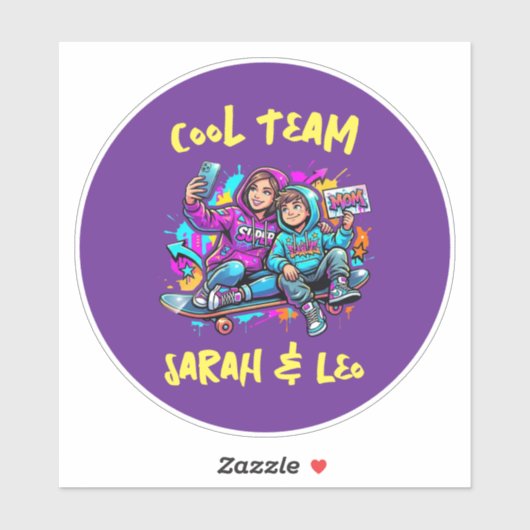 Personalized Skater Mom and Son Graffiti Art Round シール (シート)