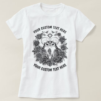 Personalized Skeleton Couple With Flowers Frame Tシャツ