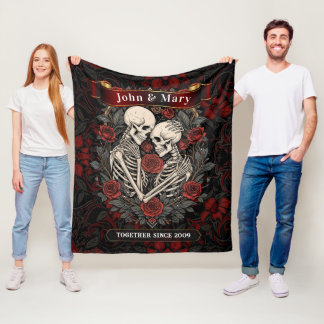 Personalized Skeleton Lovers Blanket | Gothic Wedd フリースブランケット