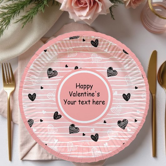 Personalized Sketch Hearts Valentine Tablescape   ペーパープレート