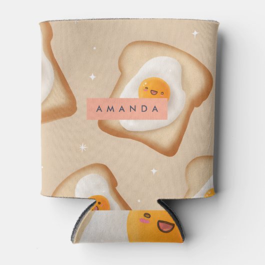 Personalized Smiley Toast and Egg Pattern 缶クーラー (正面)