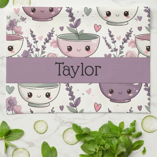 Personalized Smiling Floral Print キッチンタオル (折り畳み)