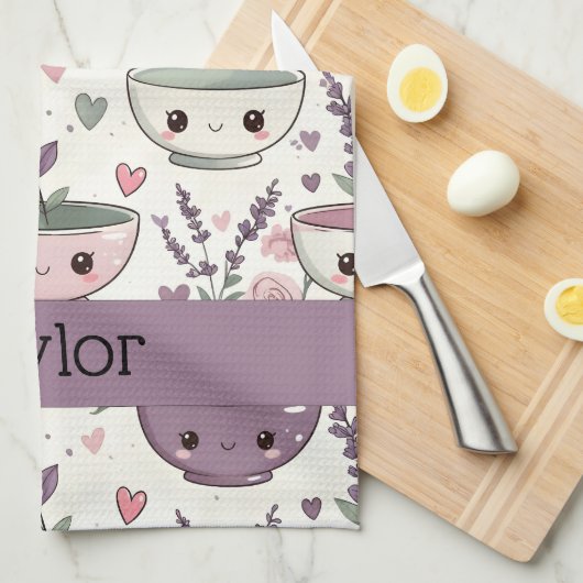 Personalized Smiling Floral Print キッチンタオル (四つ折り)