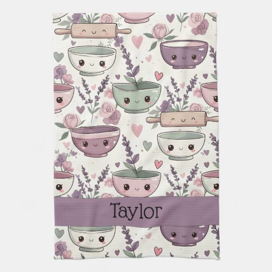 Personalized Smiling Floral Print キッチンタオル (縦)