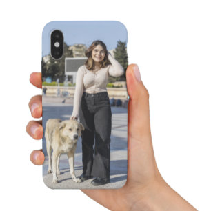 Personalized Smiling Girl with Pet Dog iPhone X ケース