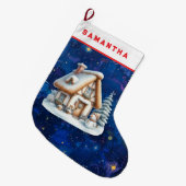 Personalized Snowman & Cabin Christmas Stocking ラージクリスマスストッキング (正面 (吊り時))