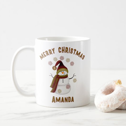 Personalized Snowman Christmas コーヒーマグカップ (ドーナツ)