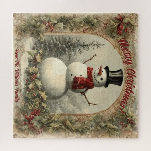 Personalized Snowman Christmas ジグソーパズル (横)