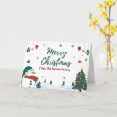 Personalized Snowman Christmas Card Family カード (黄色い花)
